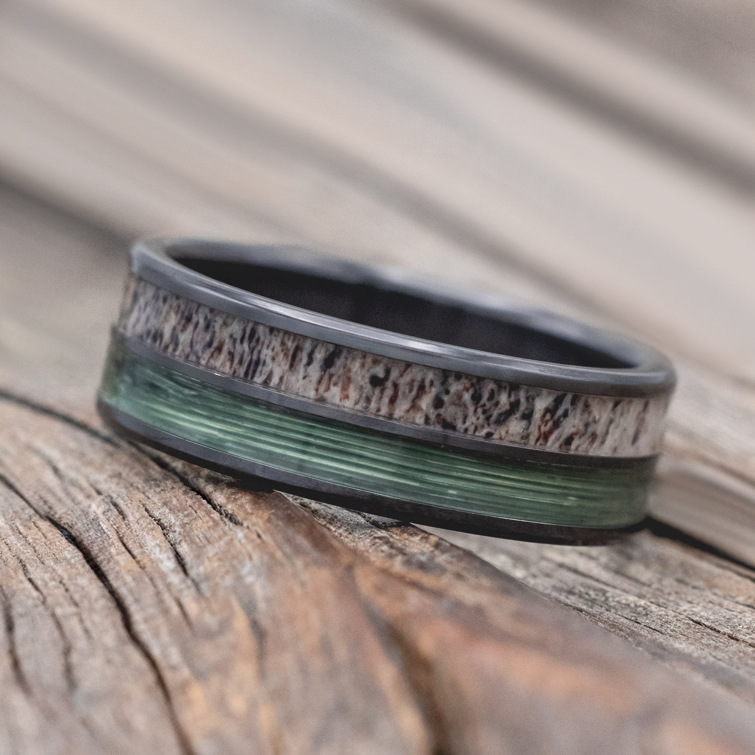 "DYAD" - ANTLER & FISHING LINE WEDDING BAND-Staghead Designs