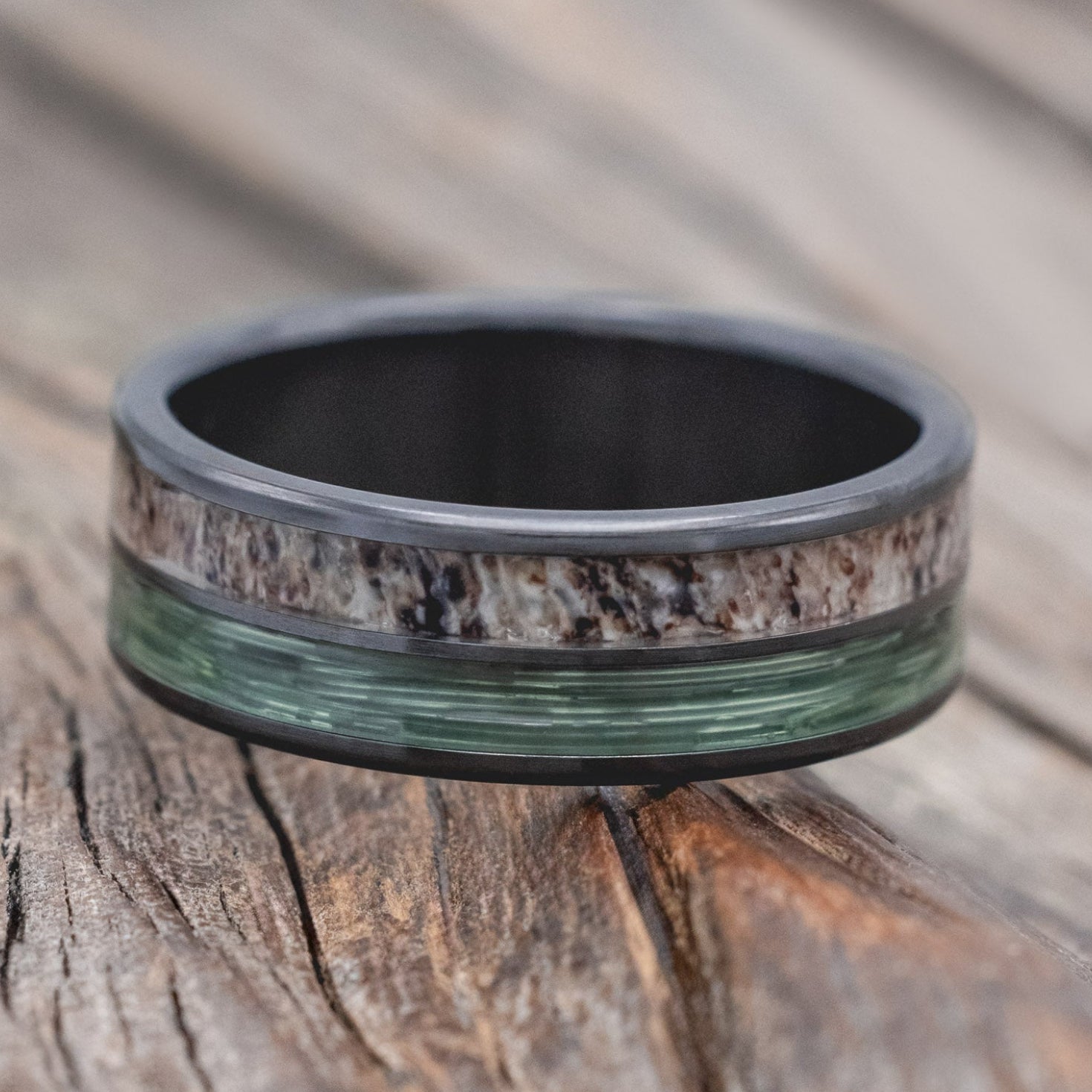 "DYAD" - ANTLER & FISHING LINE WEDDING BAND-Staghead Designs
