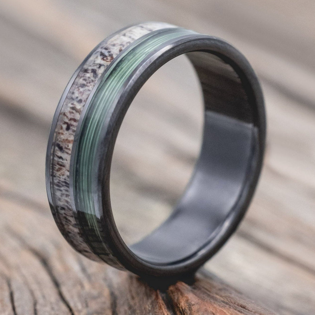 "DYAD" - ANTLER & FISHING LINE WEDDING BAND-Staghead Designs