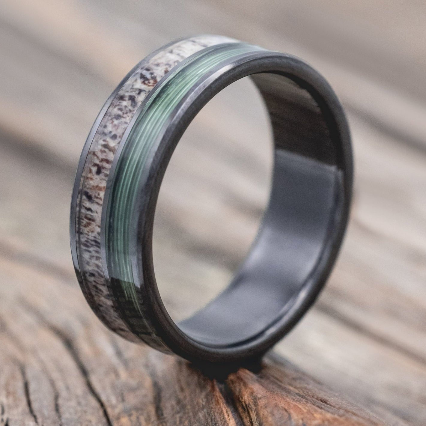 "DYAD" - ANTLER & FISHING LINE WEDDING BAND-Staghead Designs