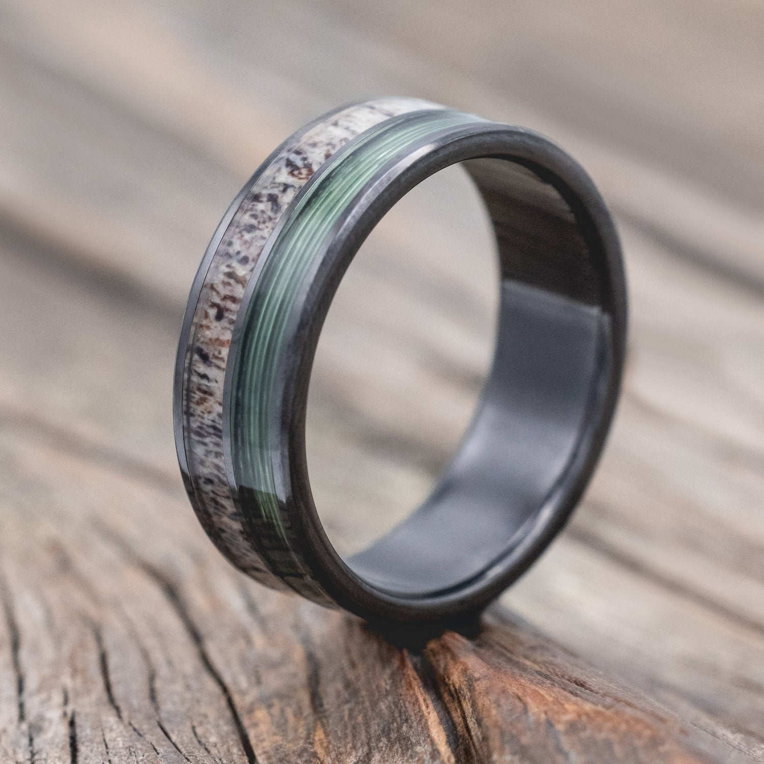 "DYAD" - ANTLER & FISHING LINE WEDDING BAND-Staghead Designs