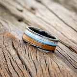 "DYAD" - WHISKEY BARREL, ANTLER & TURQUOISE WEDDING BAND - READY TO SHIP-5