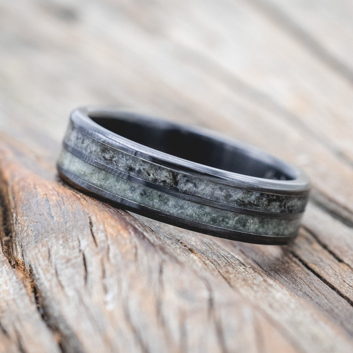 "DYAD" - MOSS AGATE & MOONSTONE WEDDING BAND-Staghead Designs