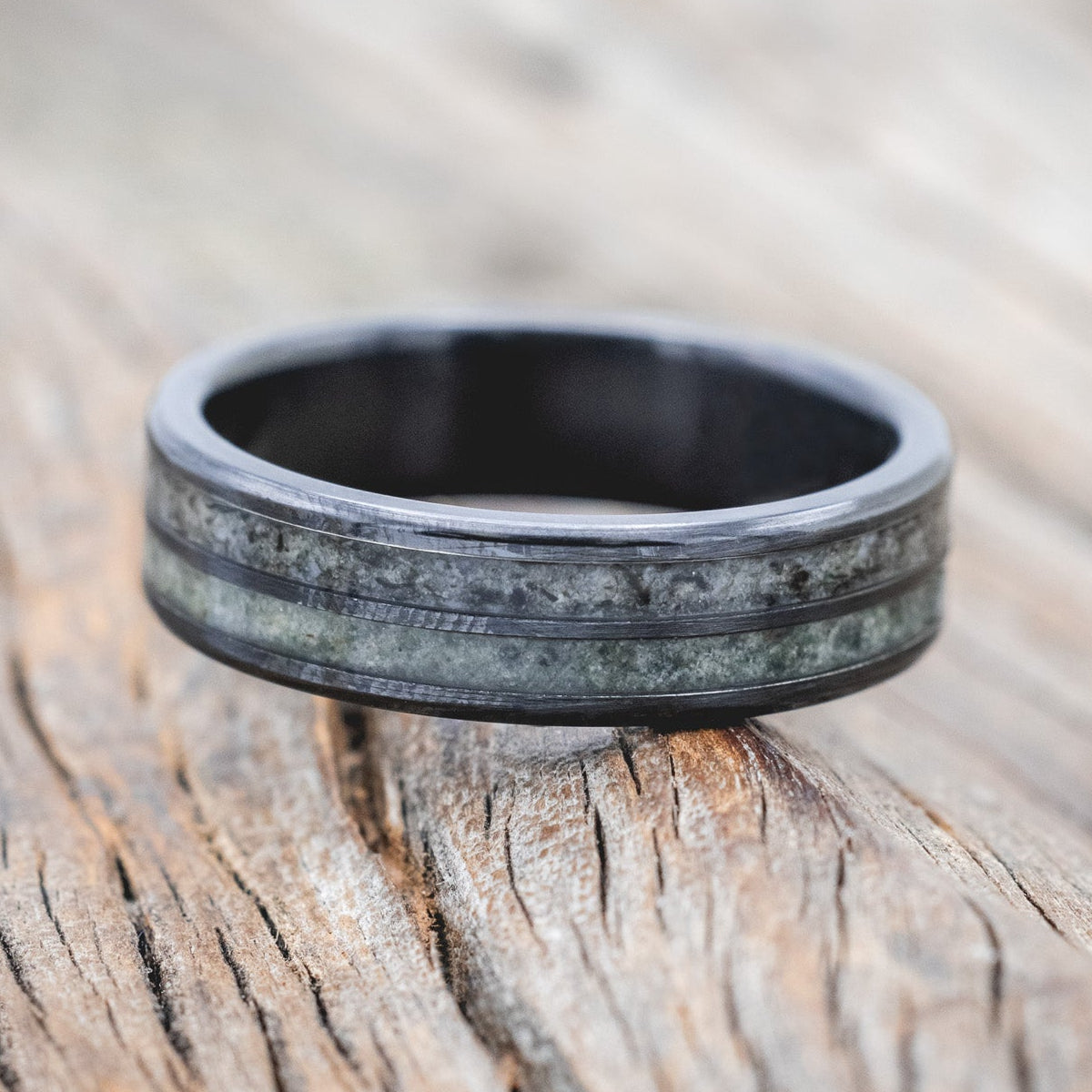 "DYAD" - MOSS AGATE & MOONSTONE WEDDING BAND-Staghead Designs