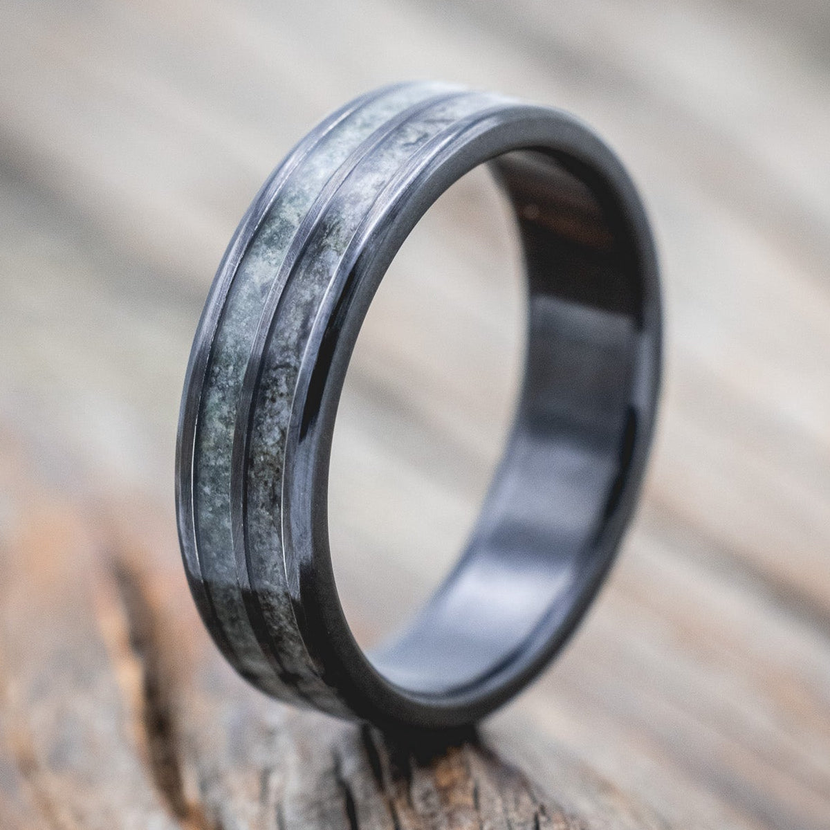 "DYAD" - MOSS AGATE & MOONSTONE WEDDING BAND-Staghead Designs