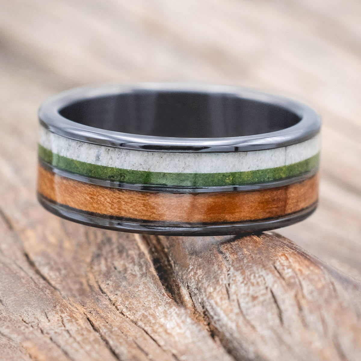 "DYAD" - REDWOOD, ANTLER & MOSS WEDDING BAND-Staghead Designs