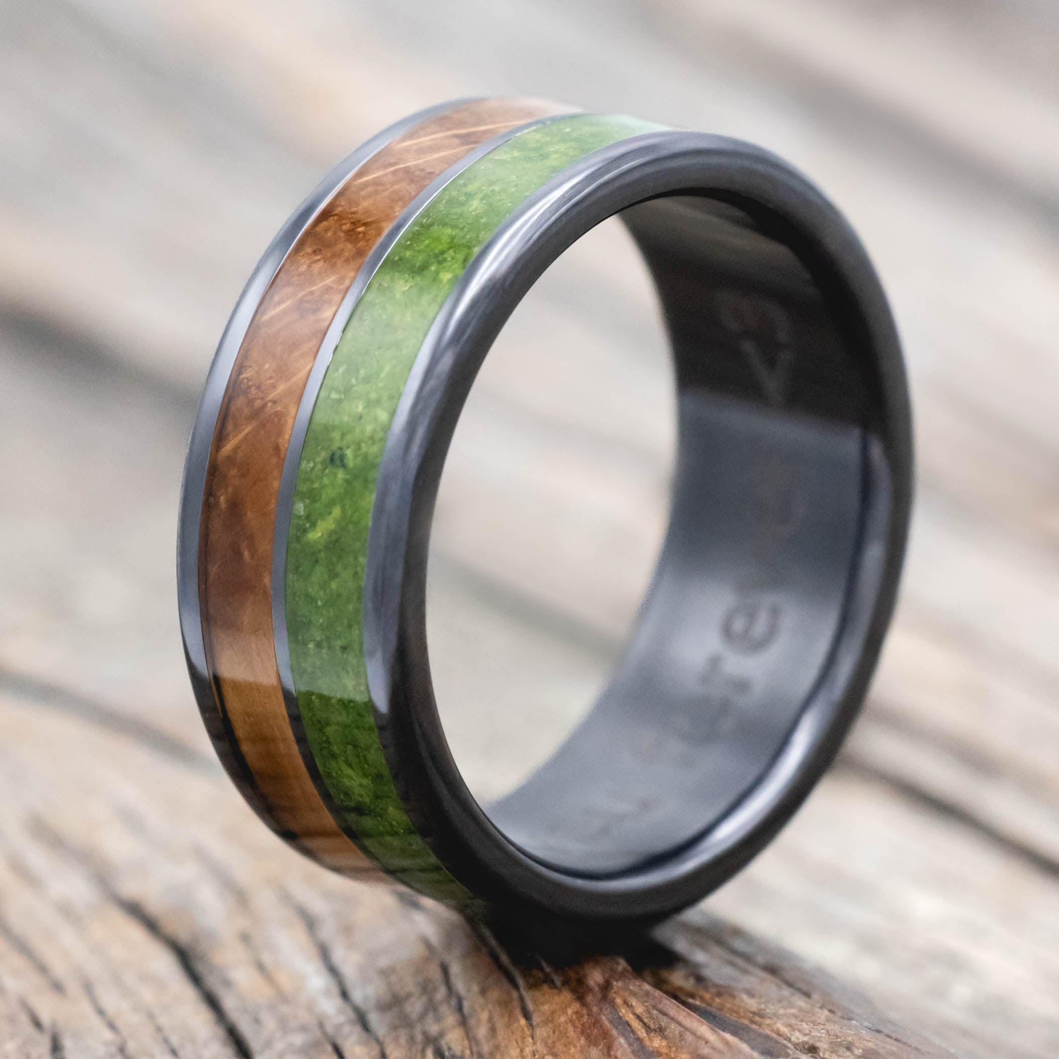 "DYAD" - TWO INLAY WEDDING BAND-Staghead Designs