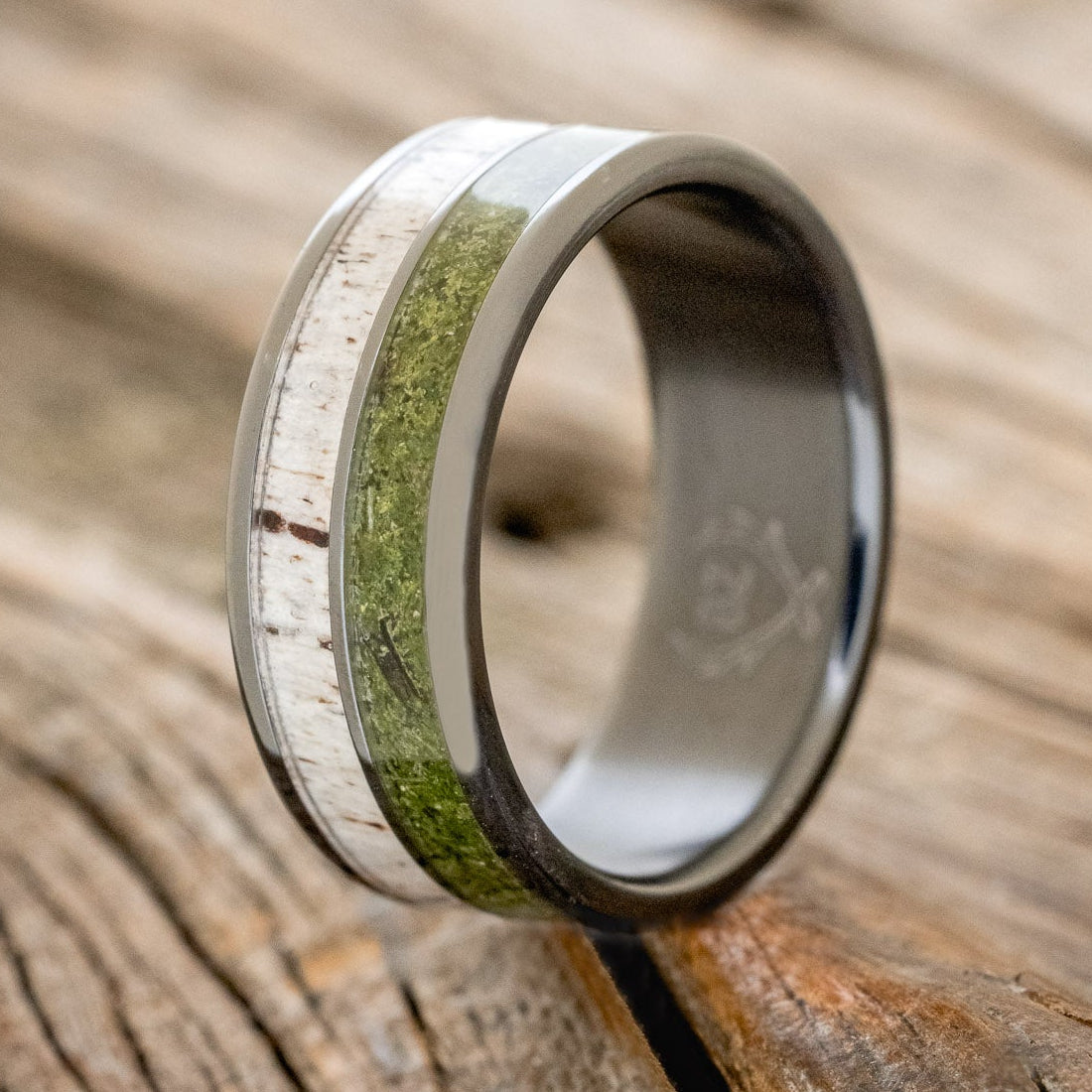"DYAD" - TWO INLAY WEDDING BAND-Staghead Designs
