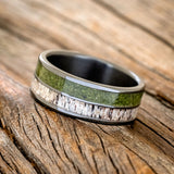 "DYAD" - MOSS & ANTLER WEDDING BAND - BLACK ZIRCONIUM - SIZE 10 1/4-2