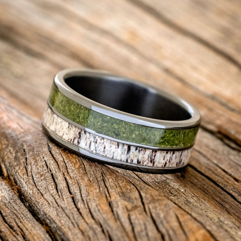 "DYAD" - MOSS & ANTLER WEDDING BAND - BLACK ZIRCONIUM - SIZE 10 1/4-2