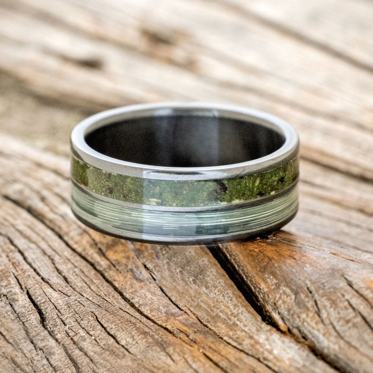 "DYAD" - MOSS & FISHING LINE WEDDING BAND-6