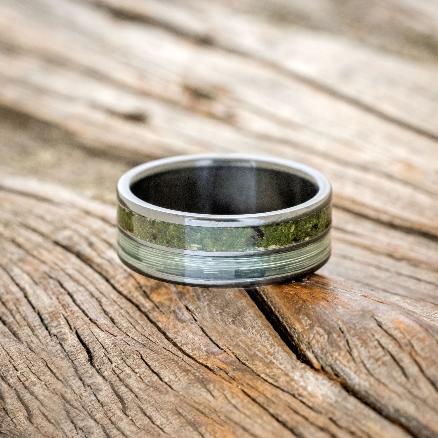 "DYAD" - MOSS & FISHING LINE WEDDING BAND-6