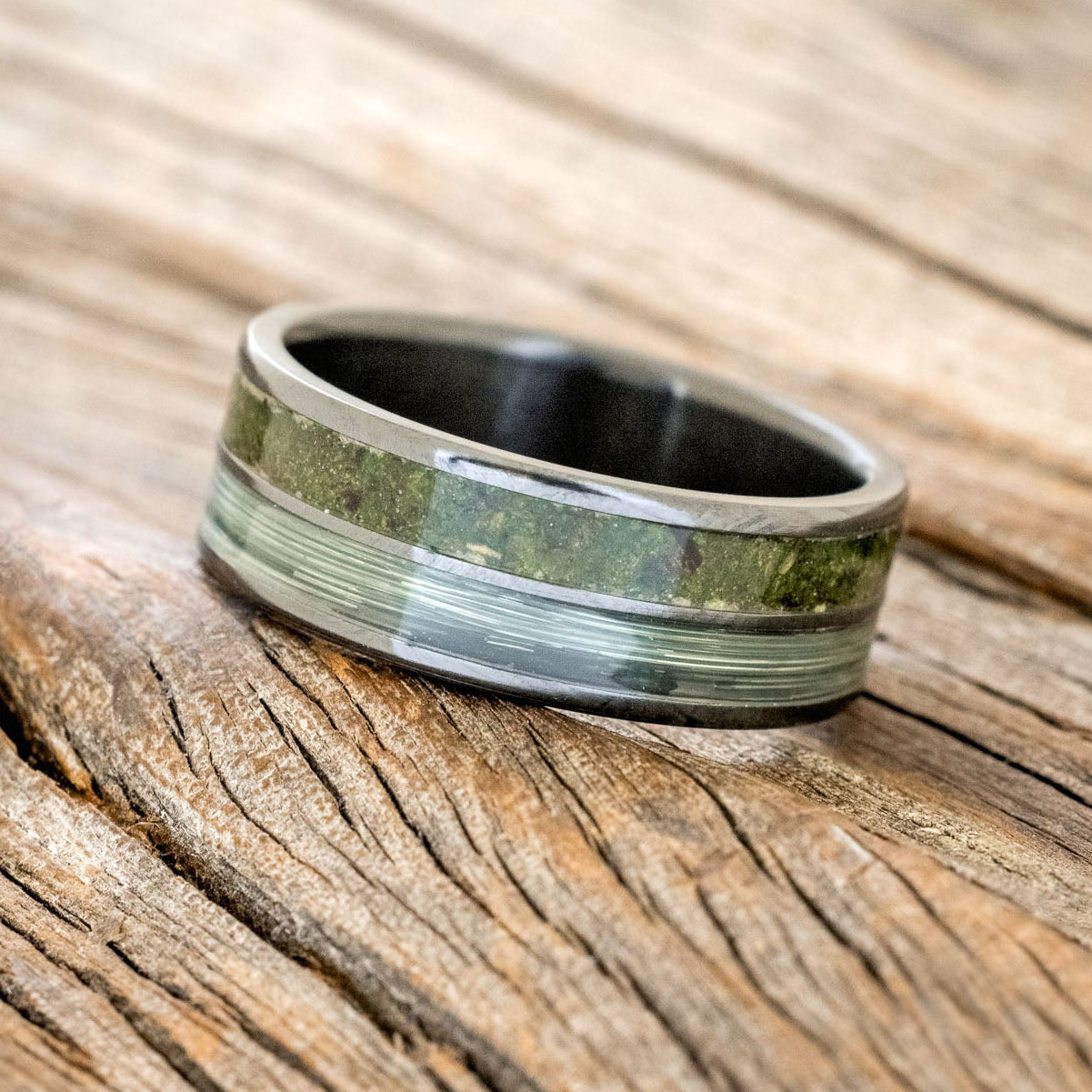 "DYAD" - MOSS & FISHING LINE WEDDING BAND-5