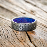 "ECHO" - DRAGON SCALE WEDDING RING FEATURING A PURPLE OPAL LINED BAND-3