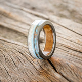 "ELEMENT" - PATINA COPPER, ANTLER & TURQUOISE WEDDING RING WITH IRONWOOD LINING - READY TO SHIP-4