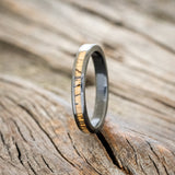 "EZRA" - MATCHING SET OF SPALTED MAPLE & JET STONE & OPAL MIX WEDDING BANDS-5