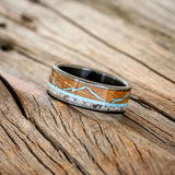 "THE EXPEDITION" - MOUNTAIN ENGRAVED WEDDING RING WITH ANTLER INLAY-Staghead Designs