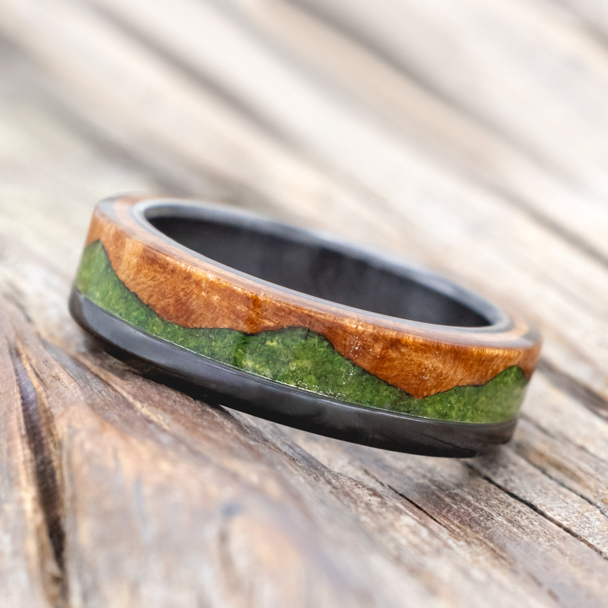 "Ezra" - Redwood & Moss Wedding Ring-Staghead Designs