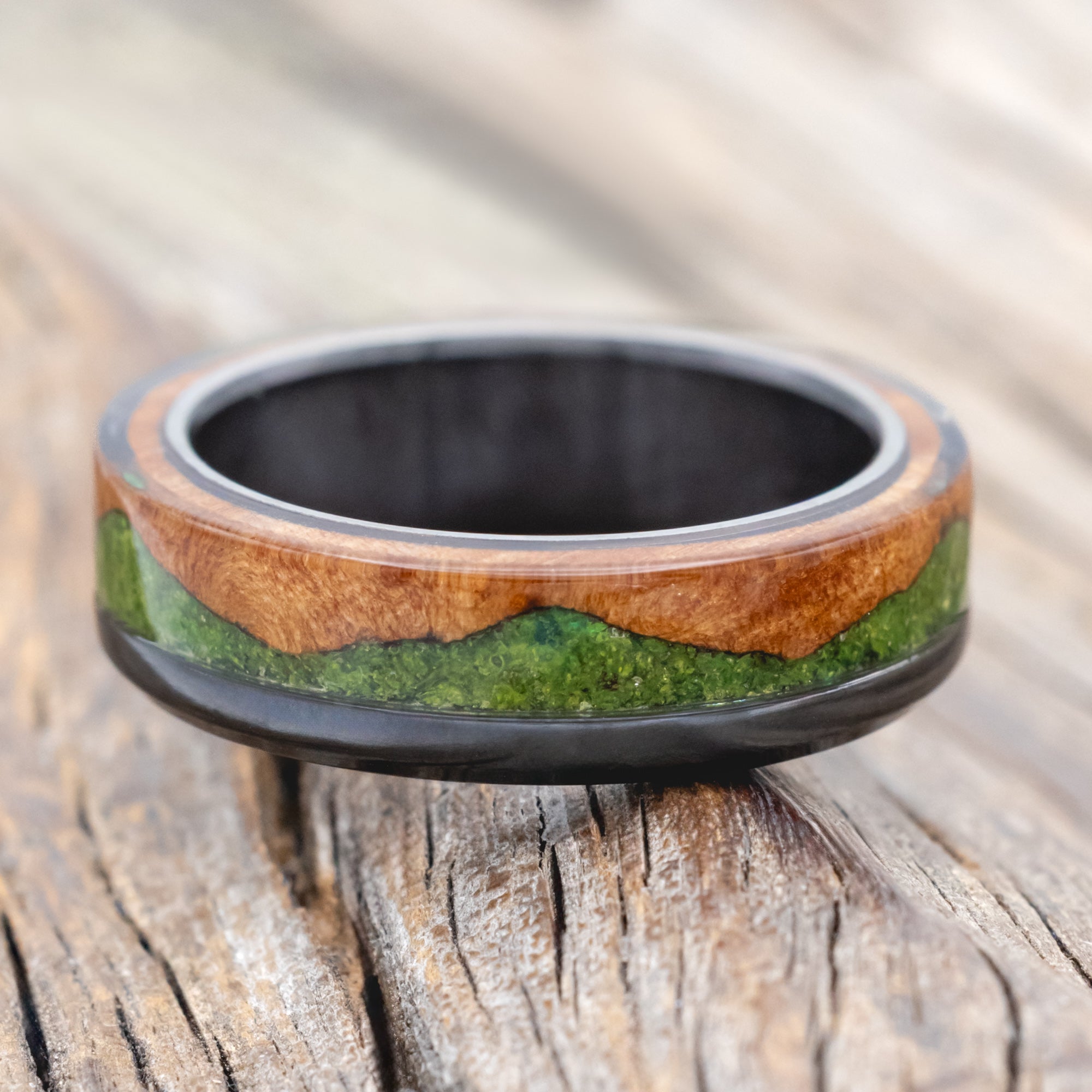 "EZRA" - REDWOOD & MOSS WEDDING RING-Staghead Designs