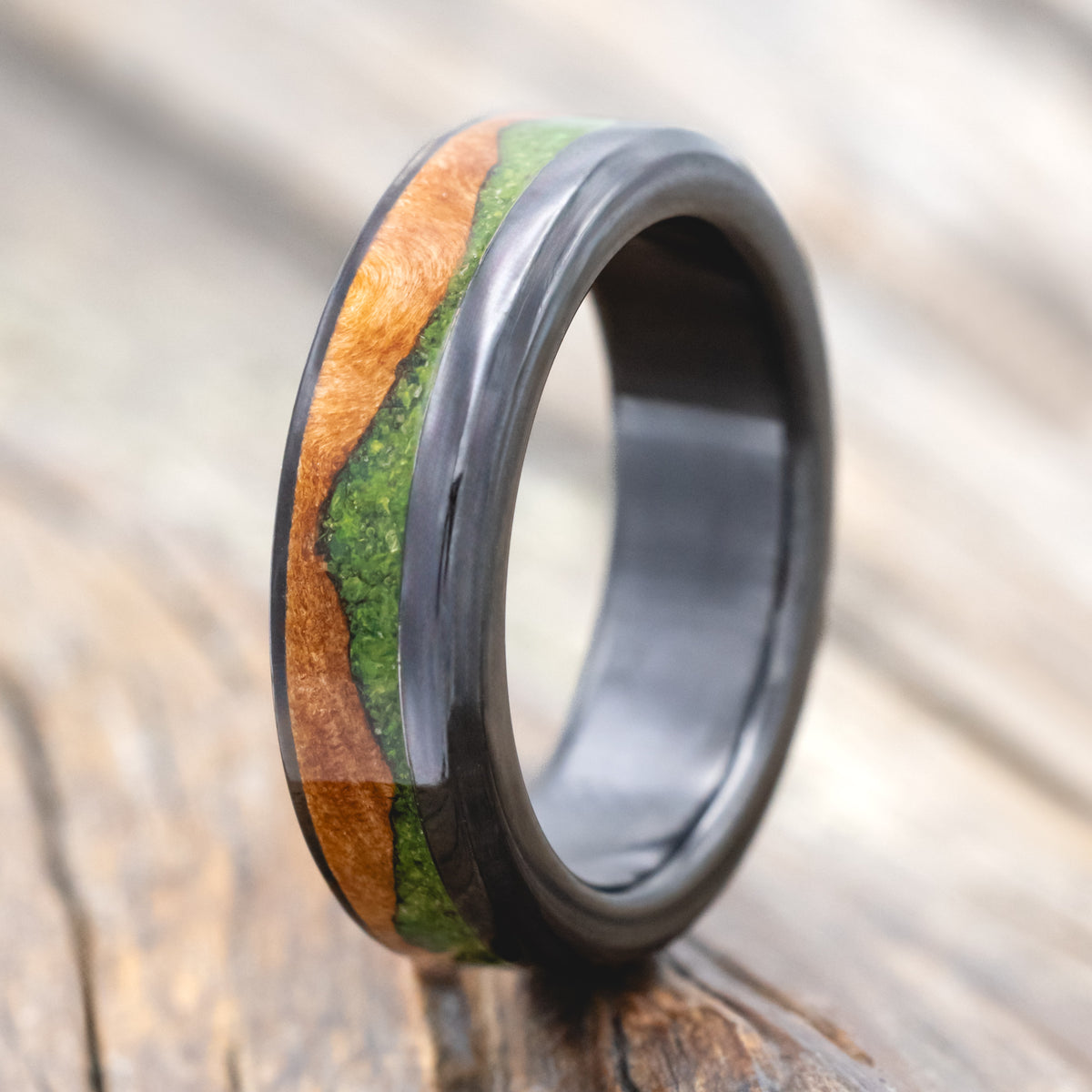 "Ezra" - Redwood & Moss Wedding Ring-Staghead Designs