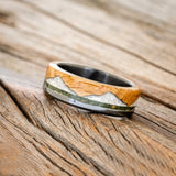 "EZRA" - WHISKEY BARREL OAK WITH DIAMOND DUST & MOSS INLAY WEDDING RING-5