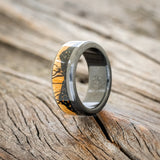 "EZRA" - MATCHING SET OF SPALTED MAPLE & JET STONE & OPAL MIX WEDDING BANDS-2