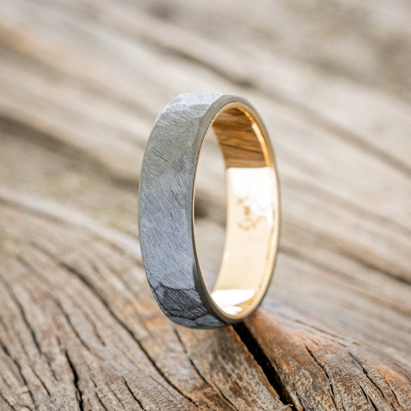 FACETED BLACK ZIRCONIUM WEDDING RING WITH A 14K GOLD LINING-1