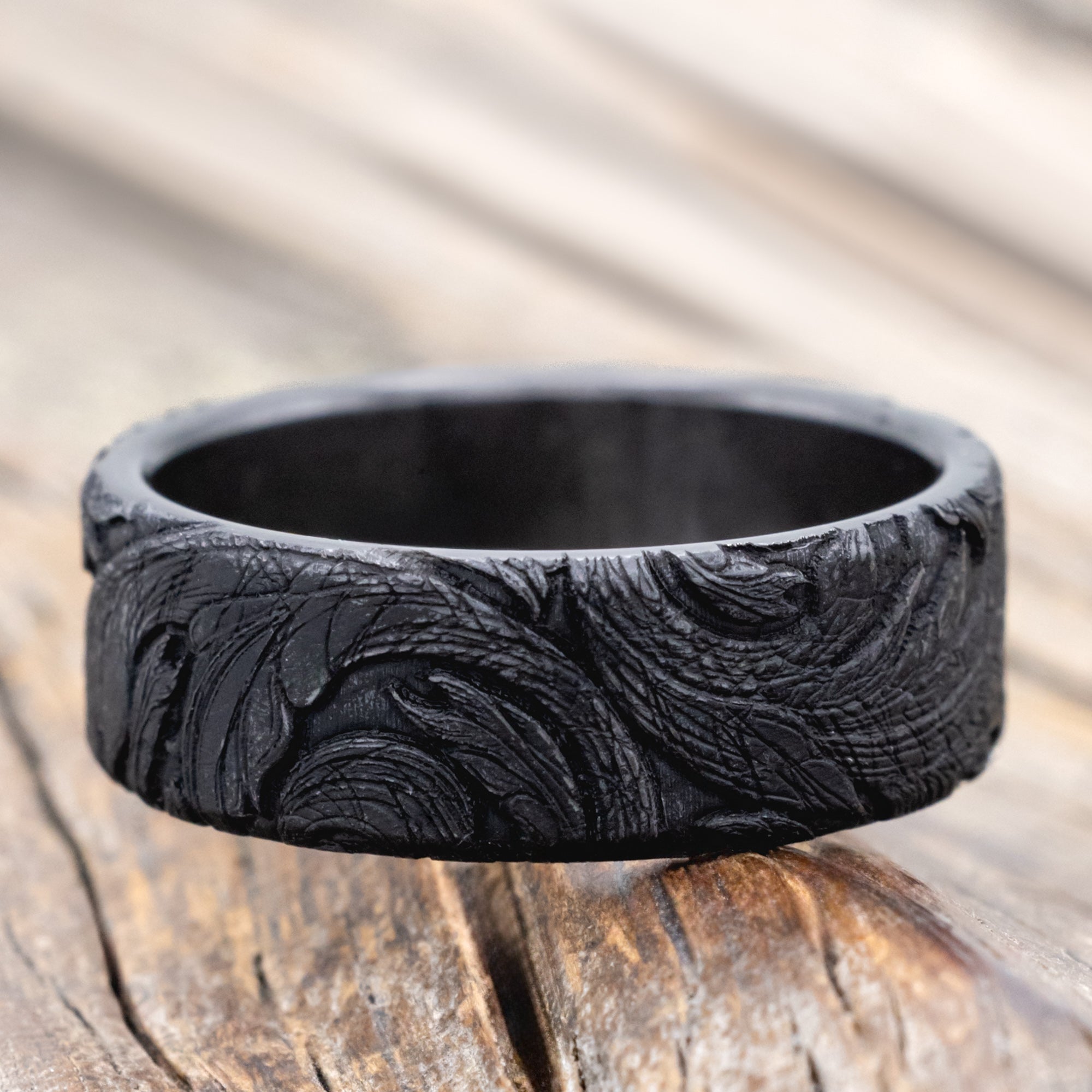 "FIELDER" - 3D ENGRAVED BOTANICAL-INSPIRED WEDDING BAND-Staghead Designs
