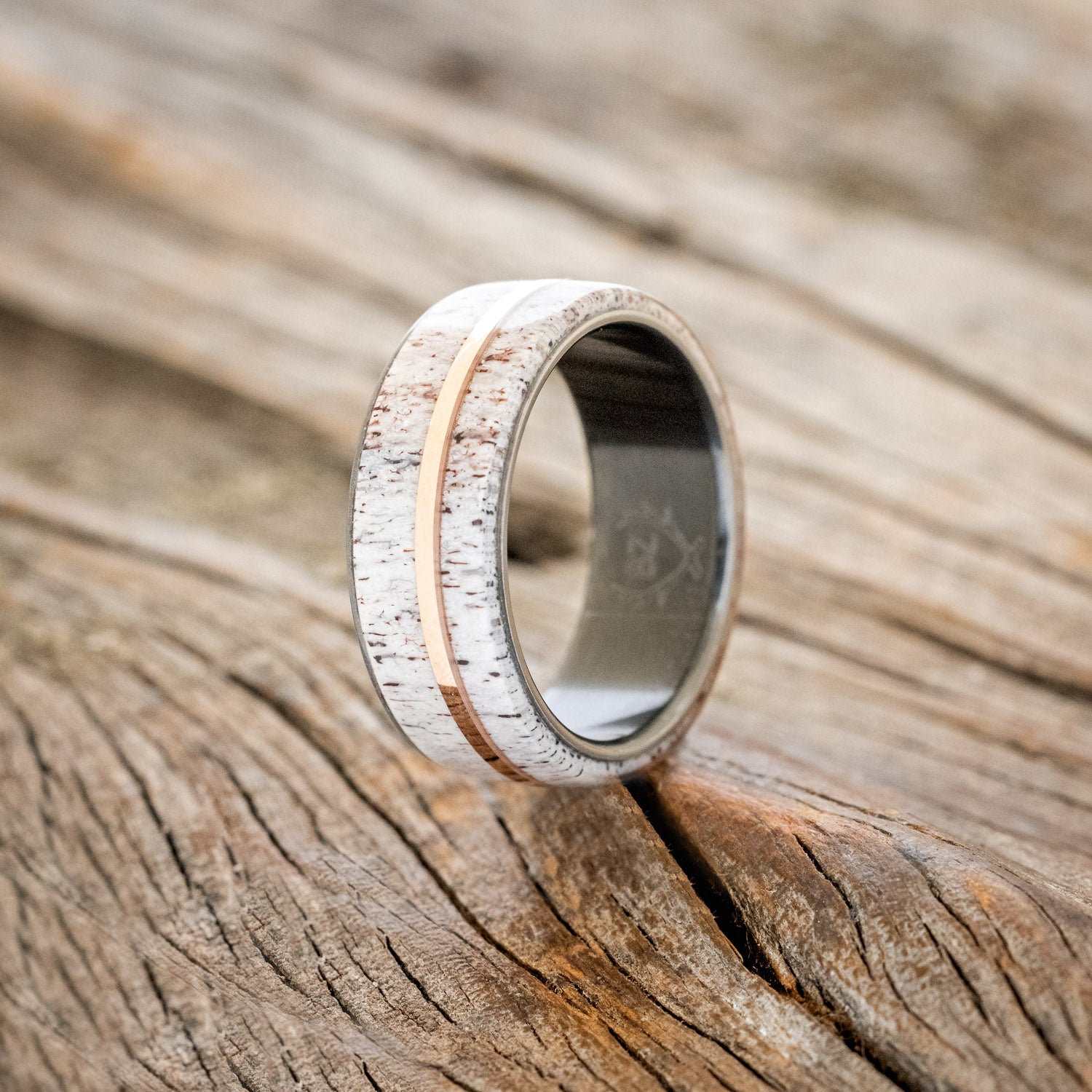 "GOLDEN" - ELK ANTLER & 14K GOLD INLAY WEDDING BAND-7
