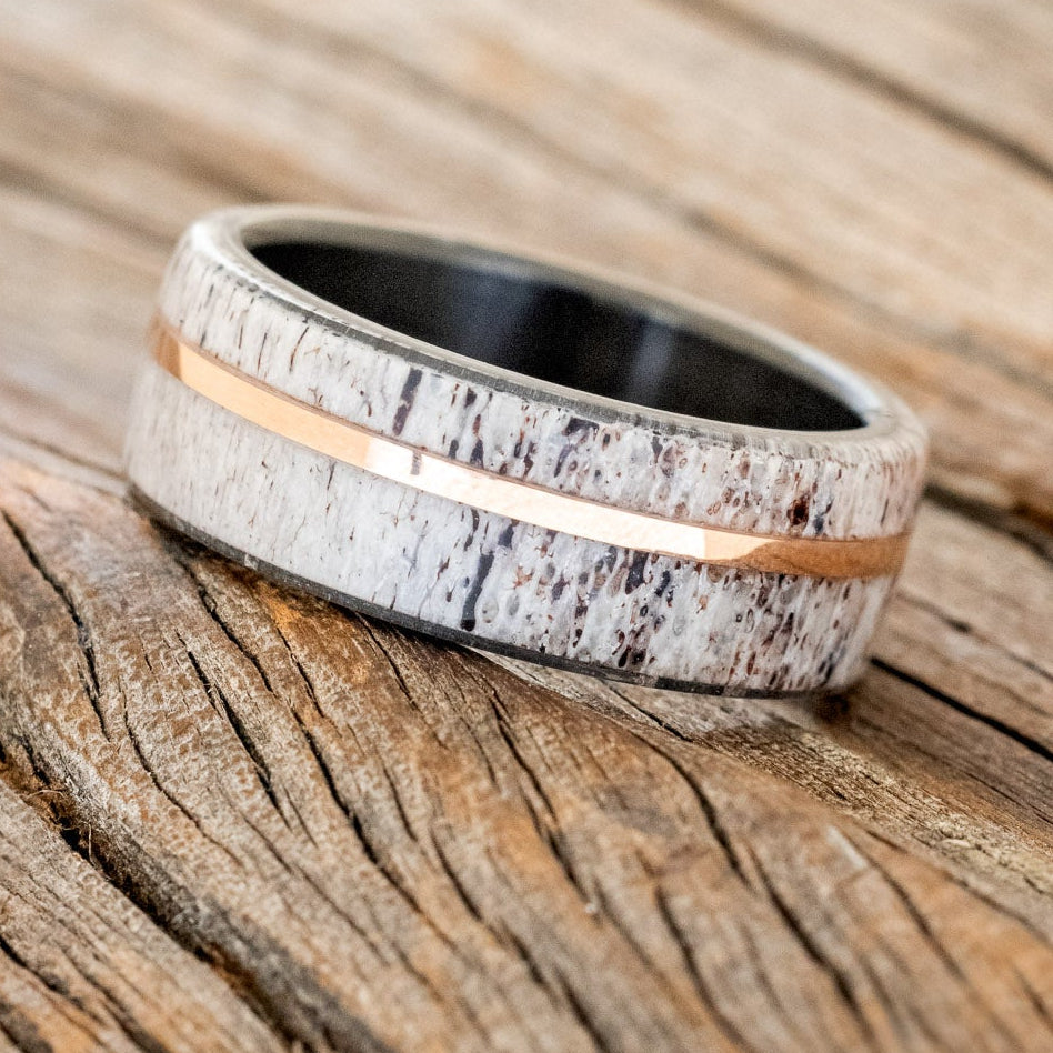 "GOLDEN" - ELK ANTLER & 14K GOLD INLAY WEDDING BAND-8