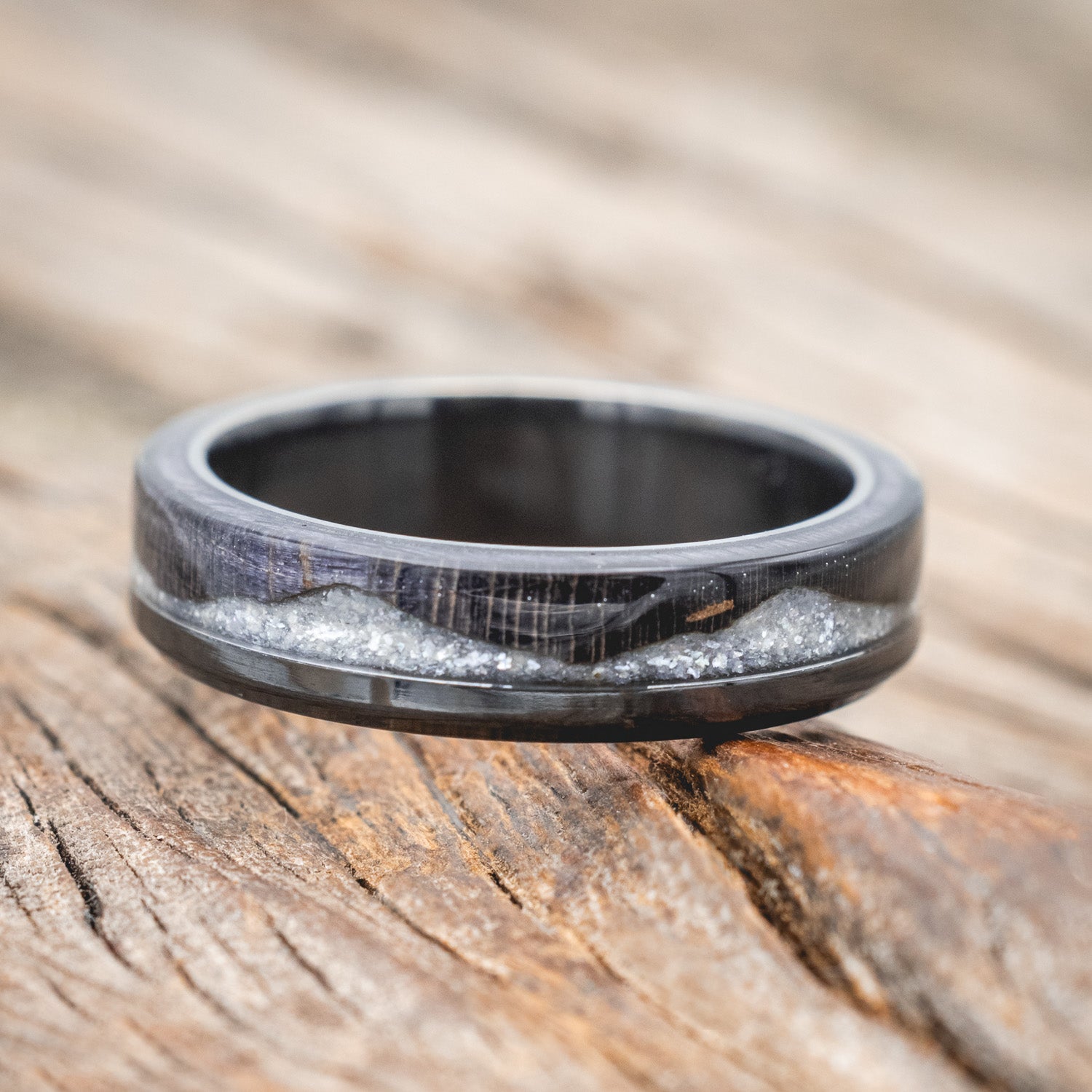 "EZRA" - DARK MAPLE WITH DIAMOND DUST WEDDING RING-Staghead Designs