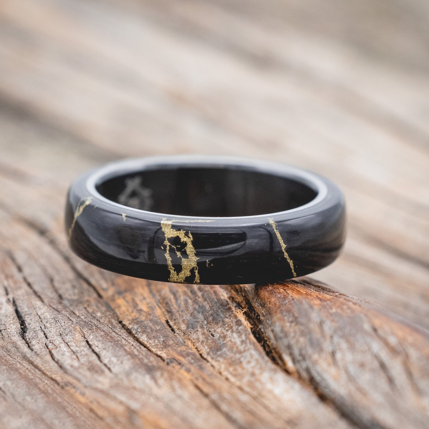 "HAVEN" - BLACK & GOLD MATRIX TRUSTONE WEDDING BAND-Staghead Designs