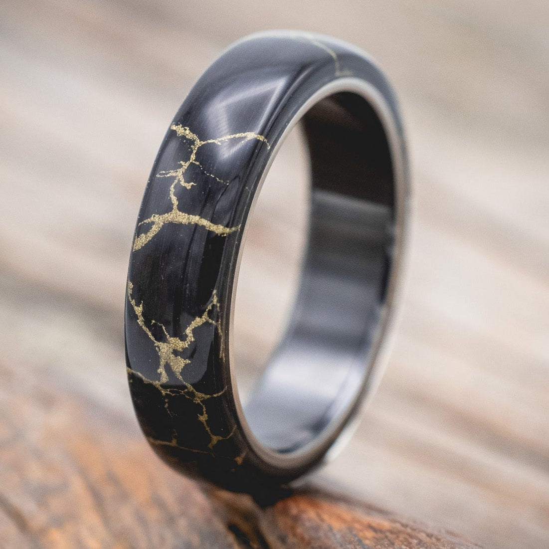 "Haven" - Black & Gold Matrix TruStone Wedding Band-Staghead Designs