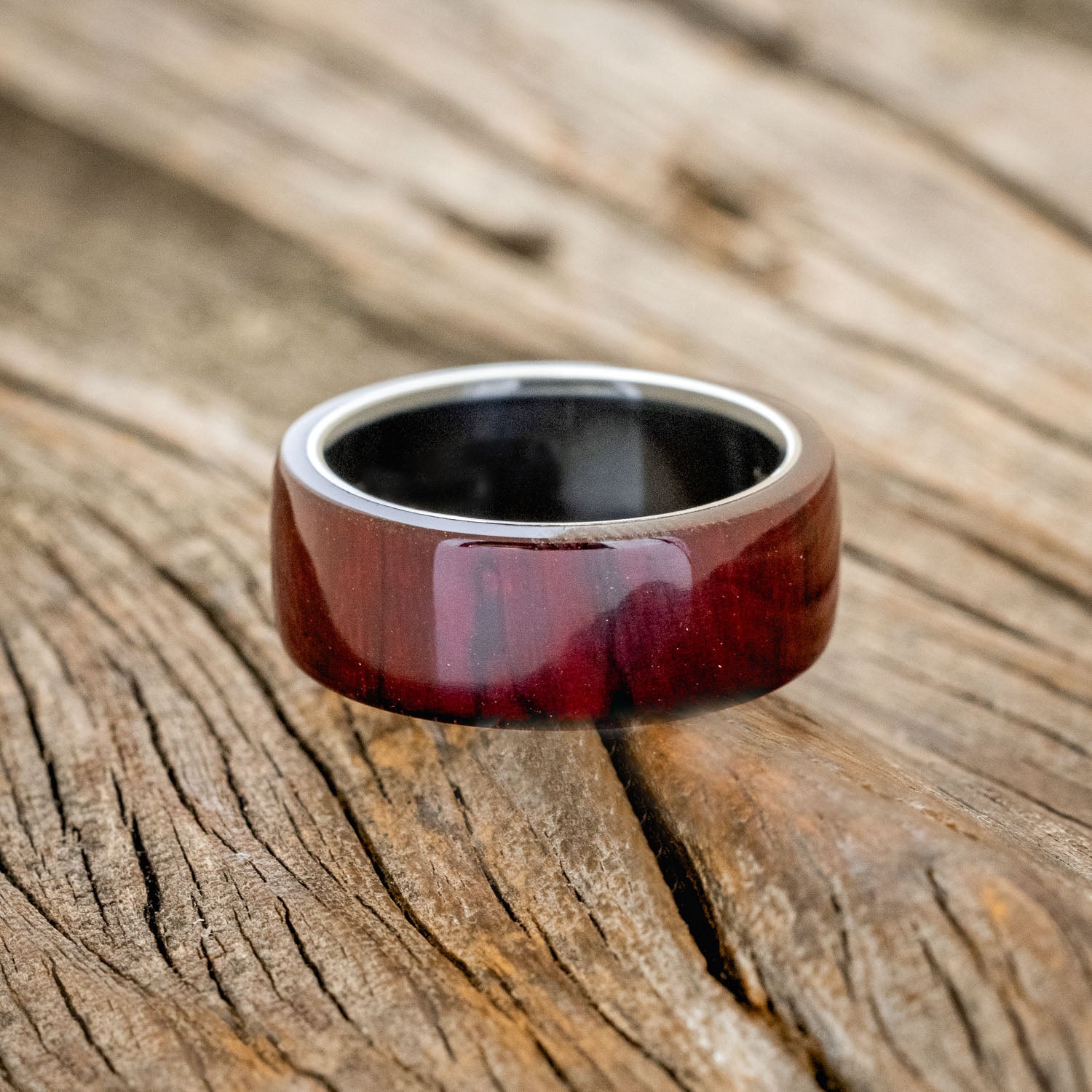 "HAVEN" - RED DYED SPALTED MAPLE WEDDING BAND-3