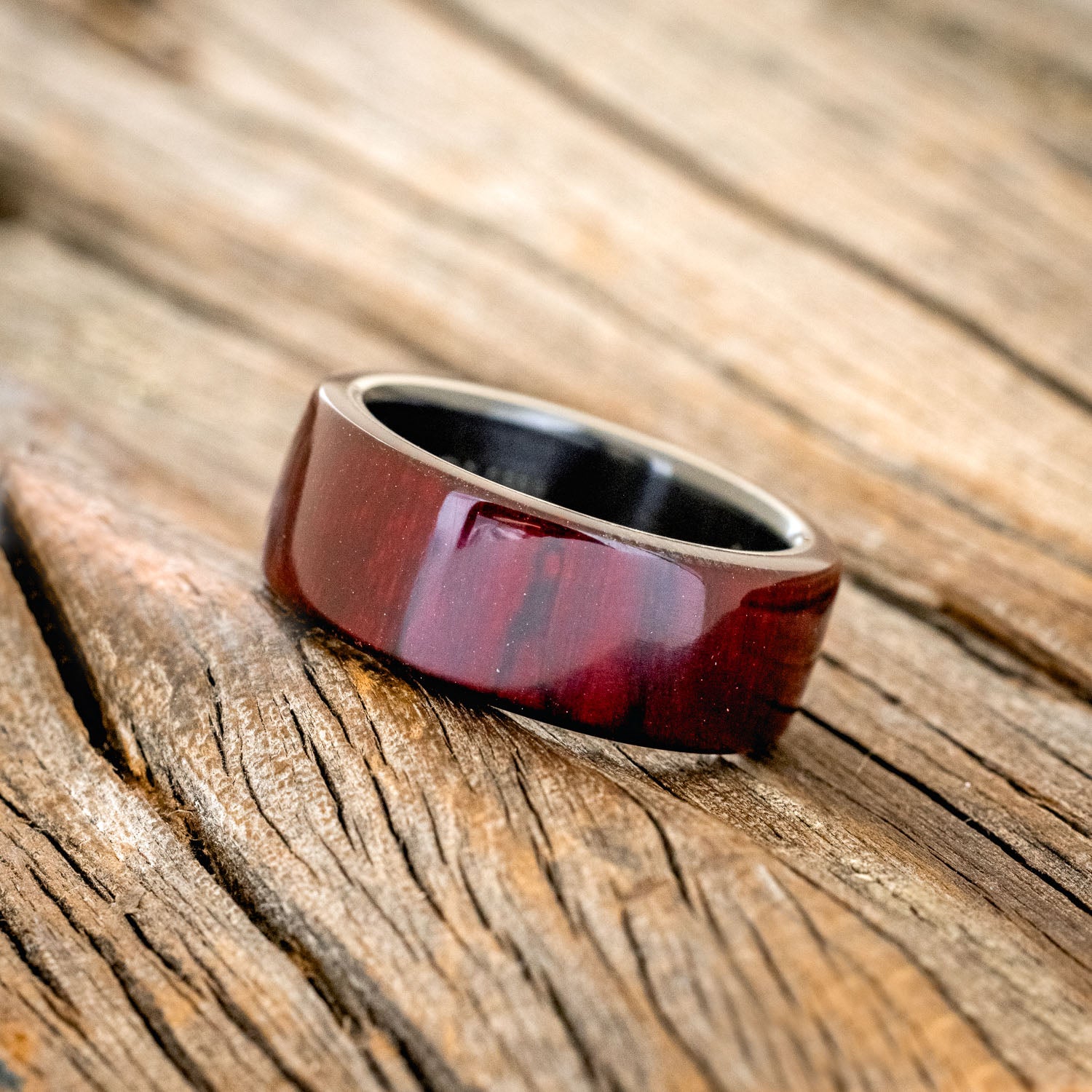 "HAVEN" - RED DYED SPALTED MAPLE WEDDING BAND-2
