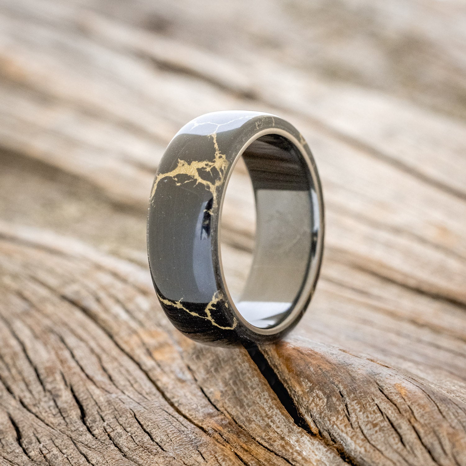 "HAVEN" - BLACK & GOLD MATRIX TRUSTONE WEDDING BAND-7
