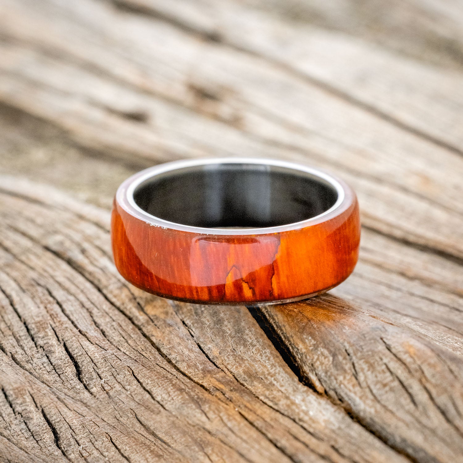 "HAVEN" - ORANGE DYED SPALTED MAPLE WEDDING BAND-3