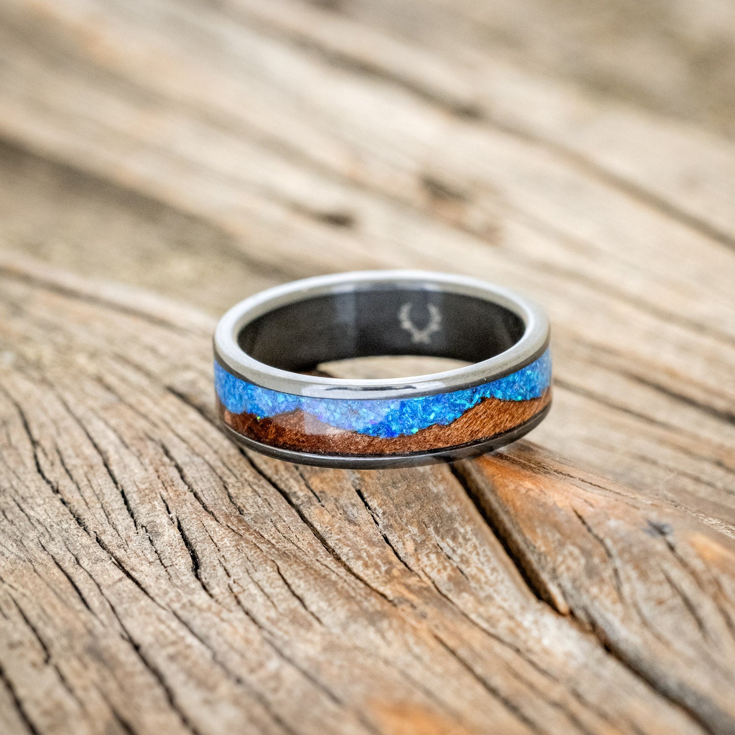 "HELIOS" - REDWOOD & BLUE OPAL WEDDING BAND-3