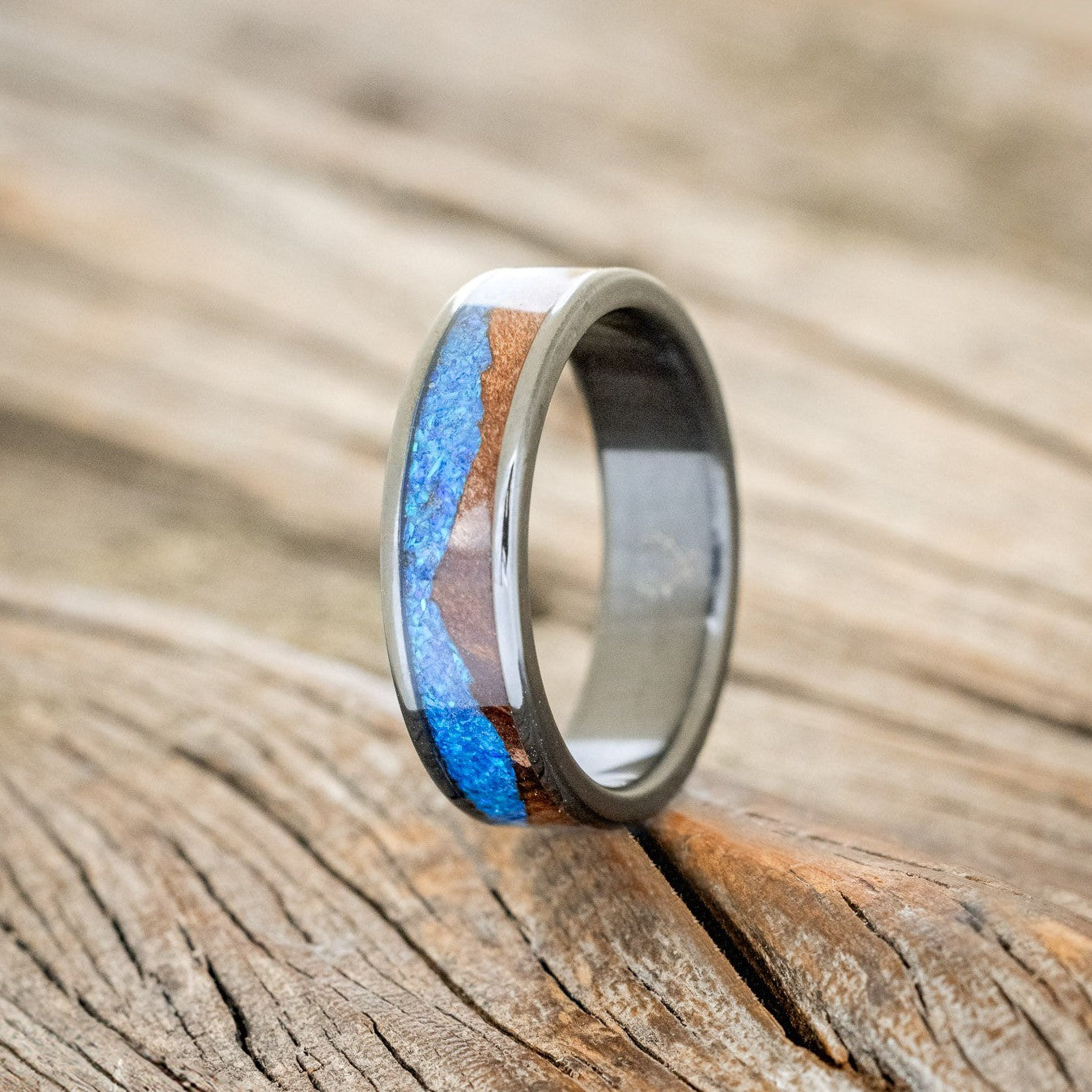 "HELIOS" - REDWOOD & BLUE OPAL WEDDING BAND-2