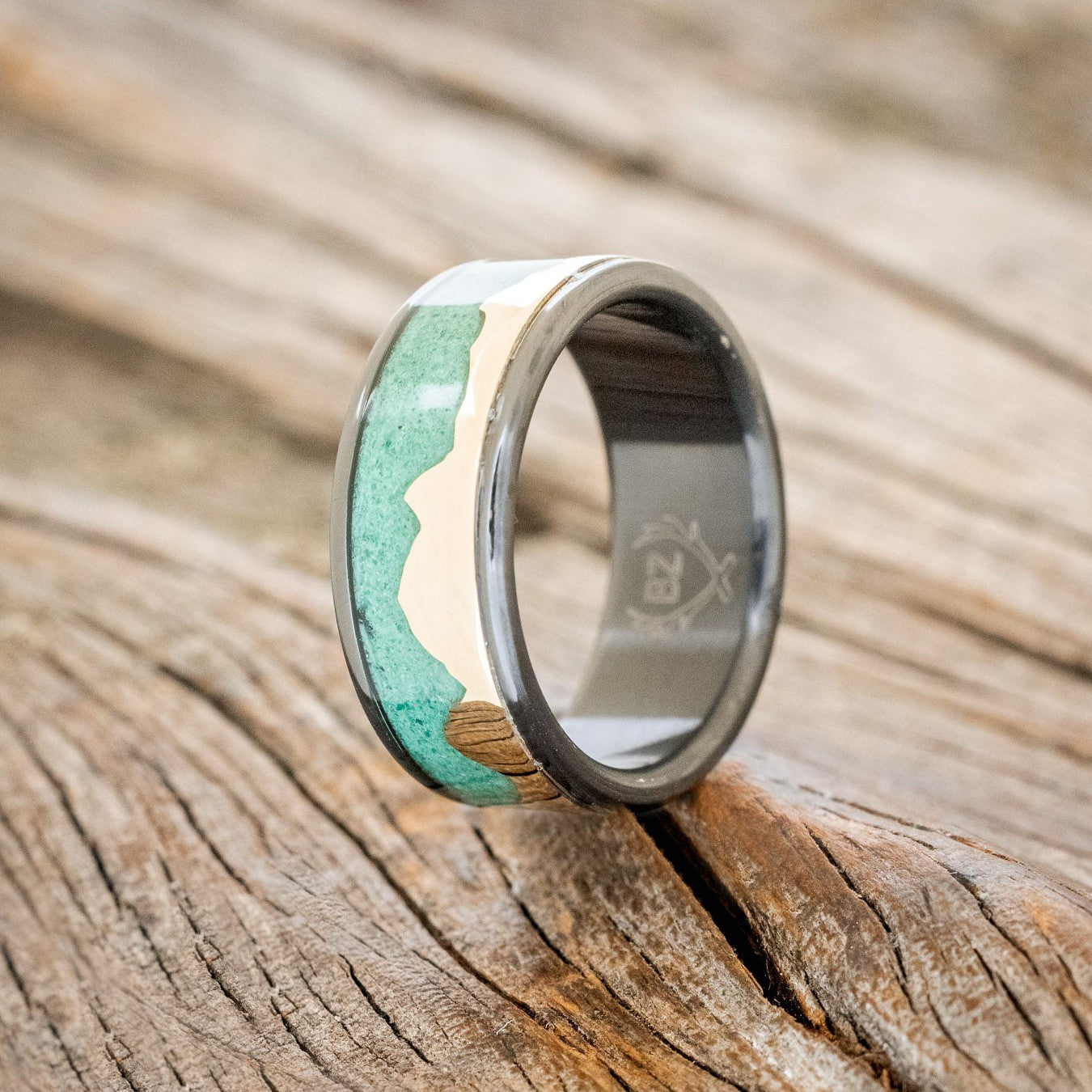 "HELIOS" - MALACHITE & 14K GOLD MOUNTAIN RANGE WEDDING BAND-2