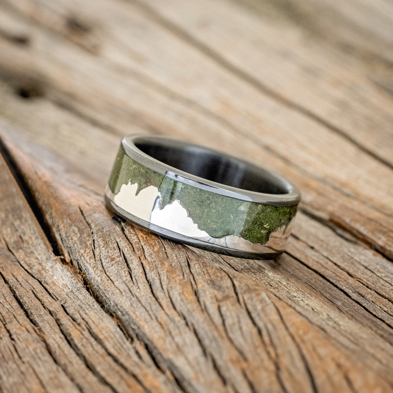 "HELIOS" - MOSS WEDDING BAND FEATURING THE DOLOMITES MOUNTAIN RANGE-5