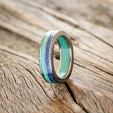 "RAPTOR" - LAPIS LAZULI & MALACHITE INLAY & LINING WEDDING BAND WITH A HAMMERED FINISH-7