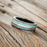 "CASTOR" - MALACHITE & 14K GOLD INLAY WEDDING BAND FEATURING A HAMMERED FINISH WITH MOSS LINING-2