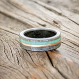 "CASTOR" - MALACHITE & 14K GOLD INLAY WEDDING BAND FEATURING A HAMMERED FINISH WITH MOSS LINING-6