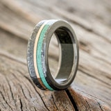 "CASTOR" - MALACHITE & 14K GOLD INLAY WEDDING BAND FEATURING A HAMMERED FINISH WITH MOSS LINING-1