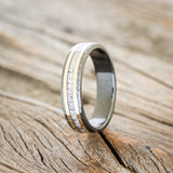 "HOLLIS" - ANTLER & 14K YELLOW GOLD INLAYS WEDDING RING WITH A HAMMERED FINISH-4