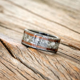 "HOLLIS" - MOONSTONE & KOA WOOD WEDDING BAND WITH A HAMMERED FINISH-2