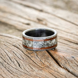 "HOLLIS" - MOONSTONE & KOA WOOD WEDDING BAND WITH A HAMMERED FINISH-3