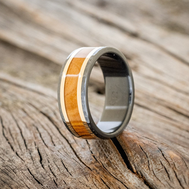 "HOLLIS" - 14K GOLD INLAYS WEDDING RING-Staghead Designs