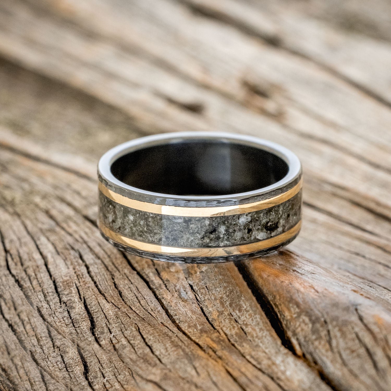 "HOLLIS" - MOONSTONE & 14K GOLD INLAYS WEDDING RING-3